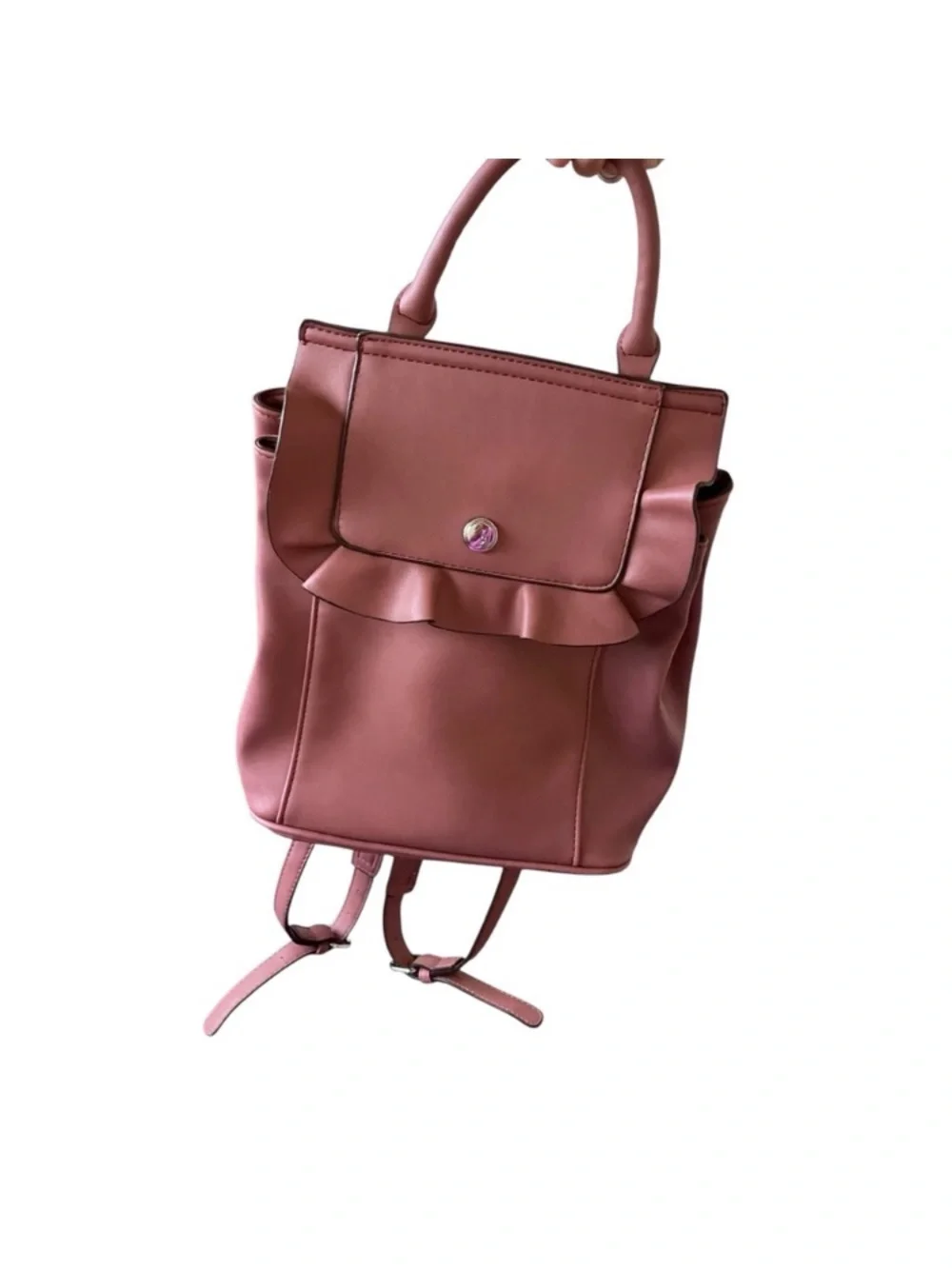 Nine West Rose Pink Ruffle Top-Handle Backpack - Picture 1 of 5
